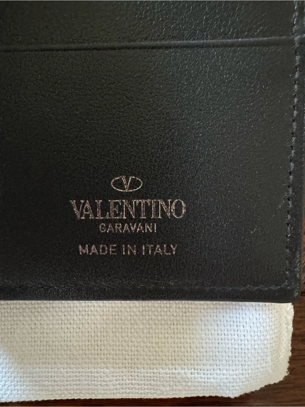Valentino Garavani Black Leather Card & Key Holder with Silver Pyramid Studs
